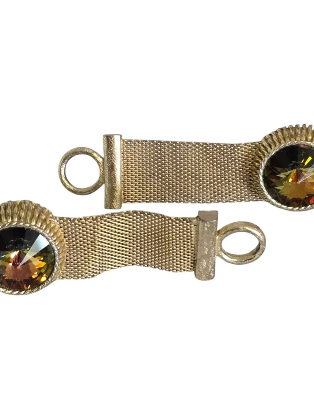 Vintage Dante Gold Tone Wrap Around Cufflinks Rivoli Rhinestone Green/Gold Shift